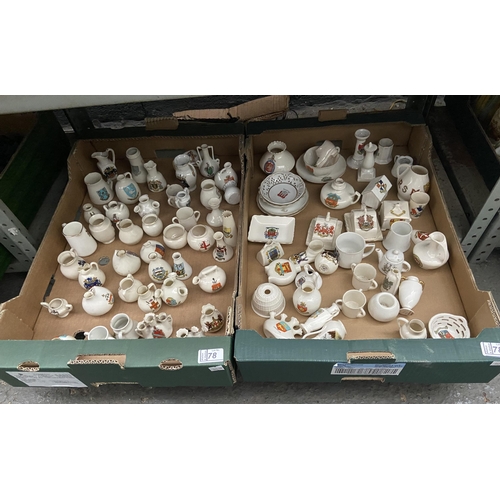 78 - 2 Boxes containing a large amount of crested ware