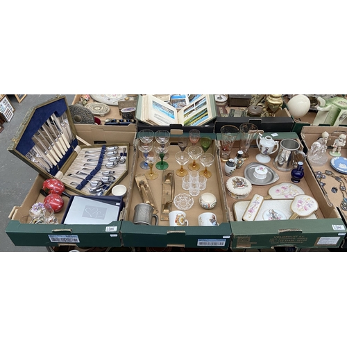 86 - 3 Boxes containing a canteen of cutlery, vintage glassware and a dressing table set