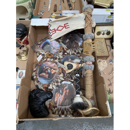 90 - Box containing Native American collector's plates and artefacts