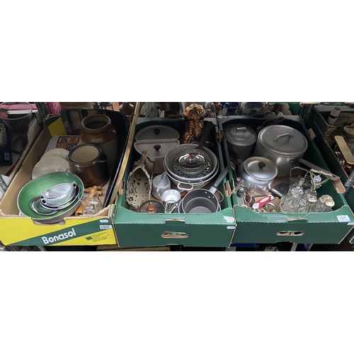 95 - 3 Boxes containing kitchenalia including pans