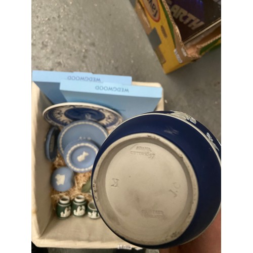 108 - Woven basket containing Wedgwood etc