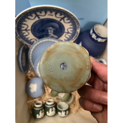 108 - Woven basket containing Wedgwood etc