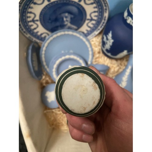 108 - Woven basket containing Wedgwood etc