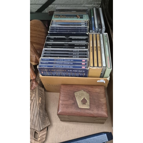 5 - 2 Boxes containing a 'leather' camel, treen and pocket watches etc