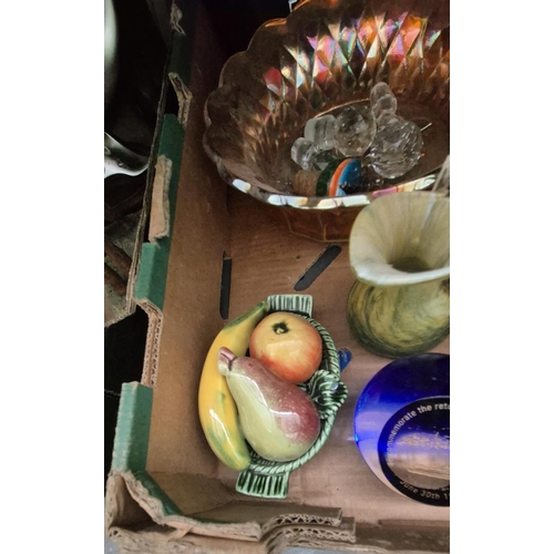 56 - 2 Boxes containing vintage China, a David Winter house and ceramic dogs etc