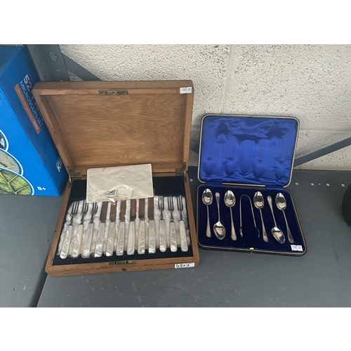 13 - 2 Cutlery sets including mother of pearl