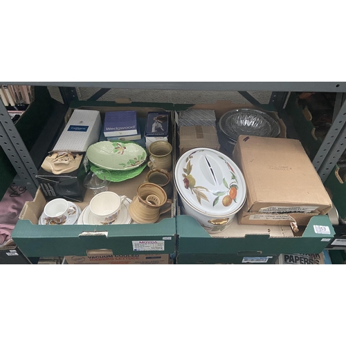 53 - 2 Boxes containing an Evesham casserole, Wedgwood and Carltonware