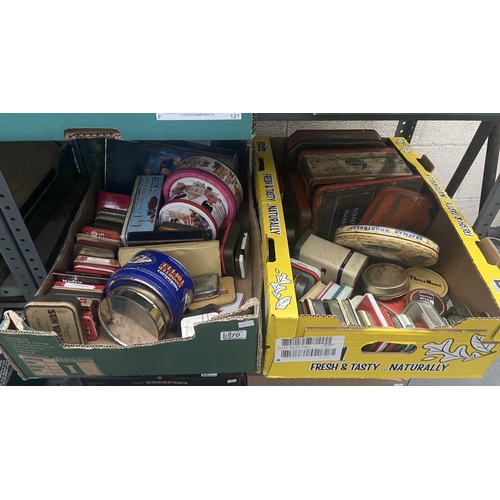 70 - 2 Boxes containing vintage collectible tins