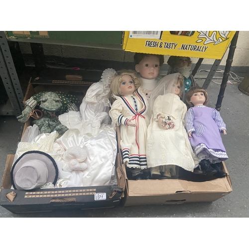 71 - 2 Boxes containing vintage dolls and accessories