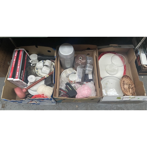 77 - 3 Boxes containing a yogurt maker, desktop stands, ceramics etc