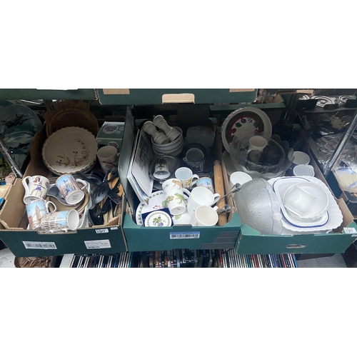 81 - 3 Boxes containing kitchenware, including pie dishes, utensils, serving trays etc