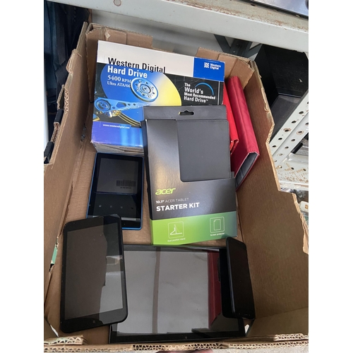 142 - 2 Boxes containing a Lenovo laptop, tablets, external hard drive etc