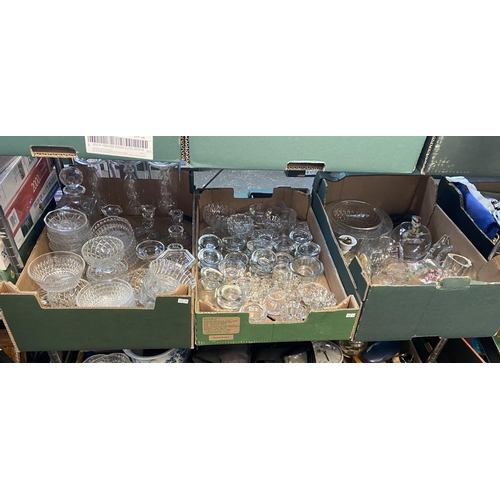 186 - 3 Boxes containing cut glass, decanters, art glass etc