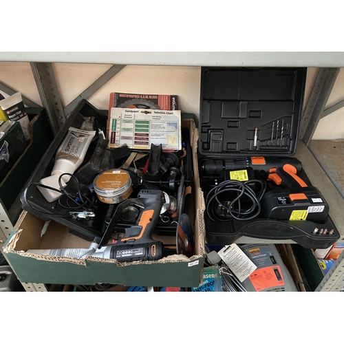 222 - Box containing tools and a Challenge battery drill