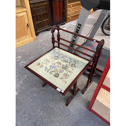 263 - Towel rail and a cross-stitch tilt-top table