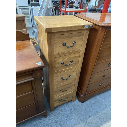 291 - 5 Drawer oak tallboy