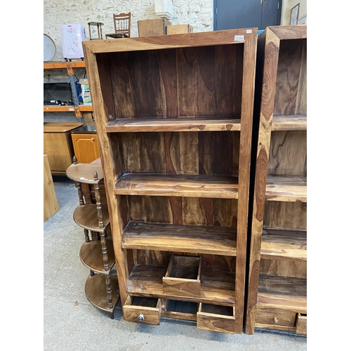 384 - Tall hardwood bookshelf with drawers