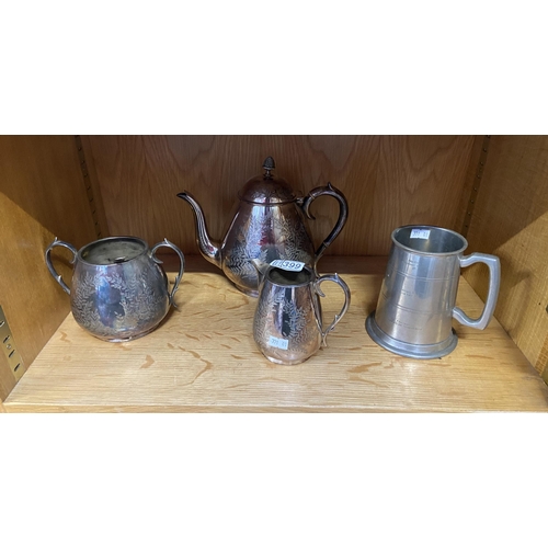 399 - Plated tea pot and milk jug etc