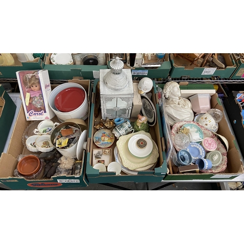 409 - 3 Boxes containing ceramics, Wedgwood Jasperware, a quantity of buttons etc