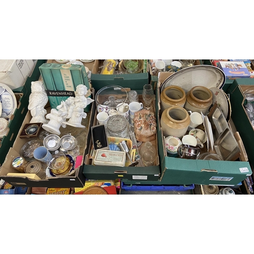 429 - 3 Boxes containing stoneware jugs, vintage pedometer and an Omega breast reliever etc