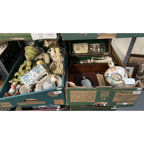 49 - 2 boxes containing a retro telephone, vintage photographs and a Beswick Beatrix Potter etc