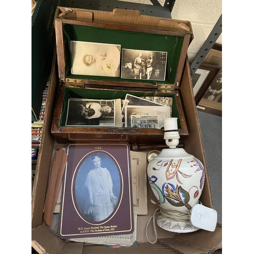 49 - 2 boxes containing a retro telephone, vintage photographs and a Beswick Beatrix Potter etc