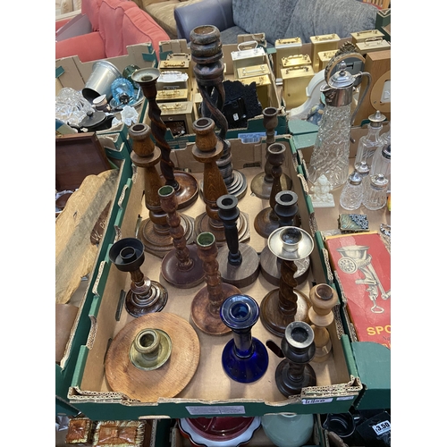 56 - Box containing barley twist candlesticks and others