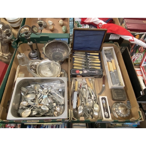 67 - 2 Boxes containing vintage cutlery sets, butter knives, plated ware etc