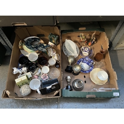 22 - 2 boxes containing ornaments and vintage cups & saucers etc