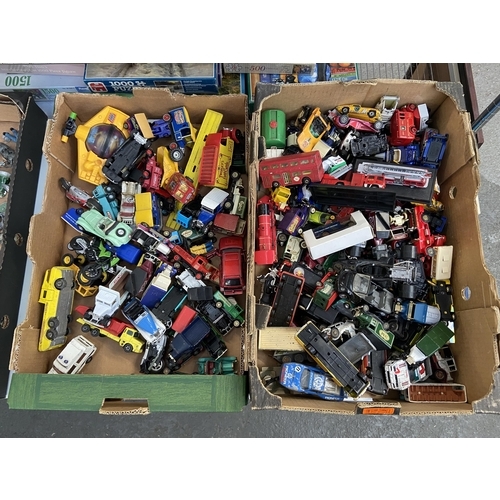 401 - 2 Boxes containing a large quantity of die cast vehicles including Corgi