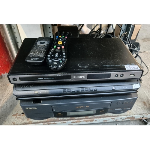 153 - Philips DVD player, Hitachi VHS player and one other