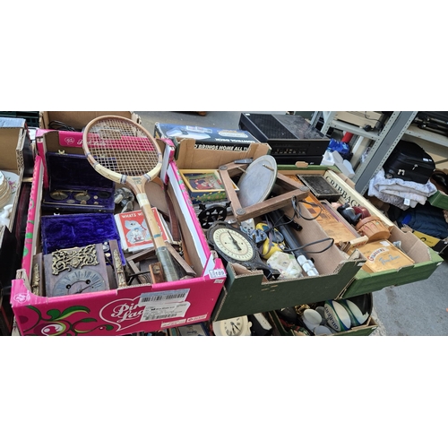 189 - 3 Boxes containing scales and weights, vintage games etc