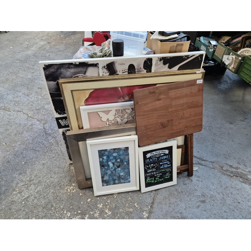 195 - Quantity of artwork, box prints, mirrors etc