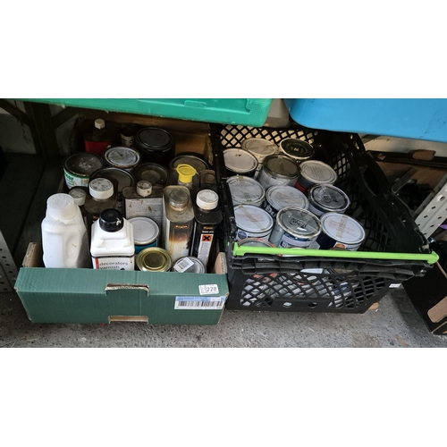 228 - 2 Boxes containing paint and varnish etc