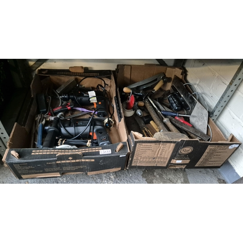 232 - 2 Boxes containing tools including a hammer drill