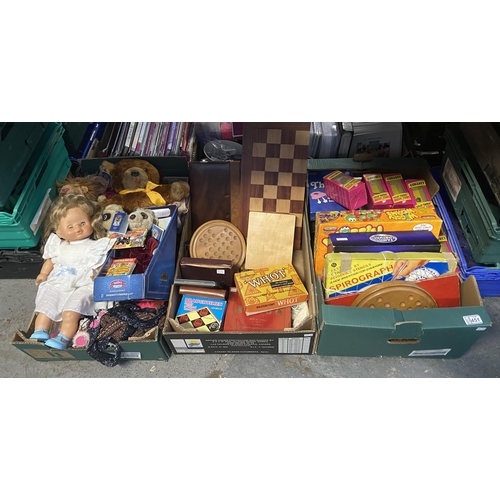 451 - 3 Boxes containing board games, teddies, vintage games etc