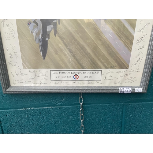 519 - Framed and glazed 'Last Tornado Delivery to the R.A.F' artwork (signed)