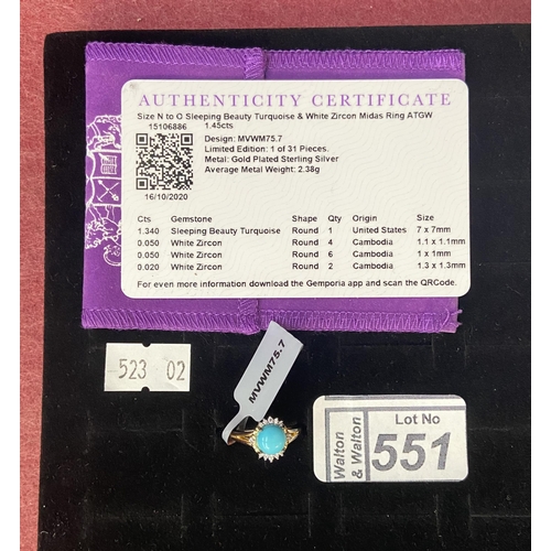 551 - Silver turquoise ring, Size N 1/2