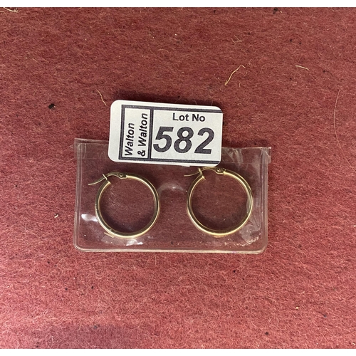 582 - Pair of 9ct gold hoop earrings - Only 10% buyer's premium