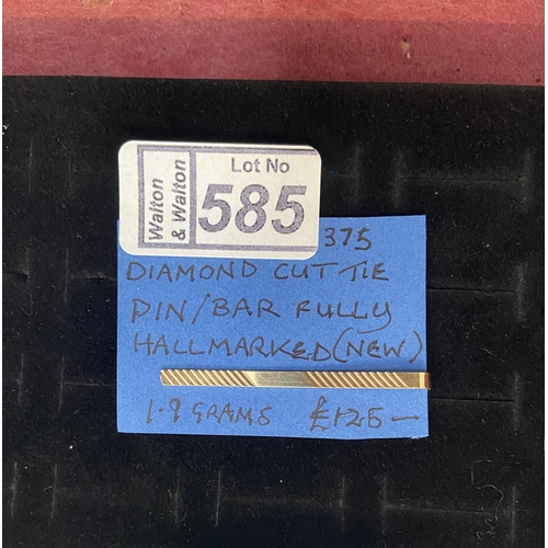 585 - 9ct Gold diamond cut tie pin, 1.9g - Only 10% buyer's premium