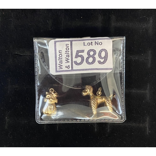 589 - 9ct Gold cat & poodle pendants - Only 10% buyer's premium