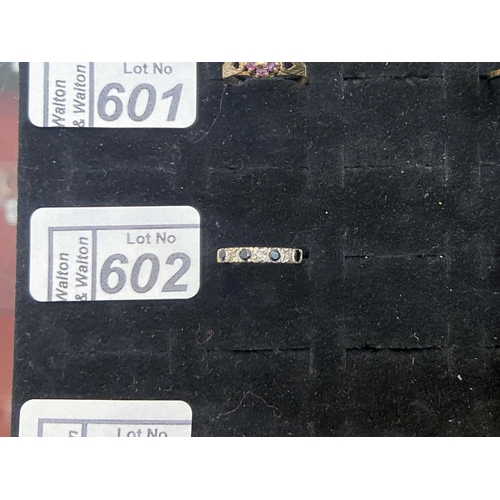 602 - 9ct gold diamond sapphire ring, size K - Only 10% buyer's premium