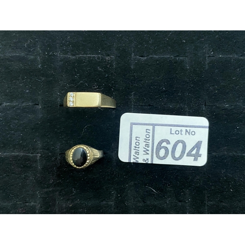 604 - 2 9ct Gold rings including diamond, over 4g - Only 10% buyer's premium