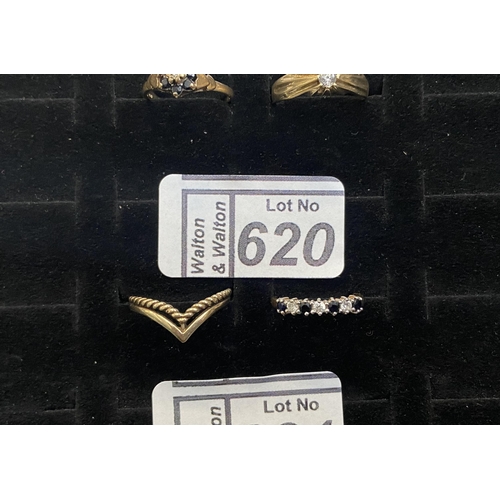 620 - 2 9ct Gold rings including sapphire - Only 10% buyer's premium