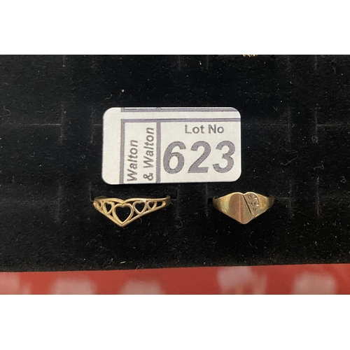 623 - 9ct Gold signet ring and a 9ct gold 'love' ring - Only 10% buyer's premium