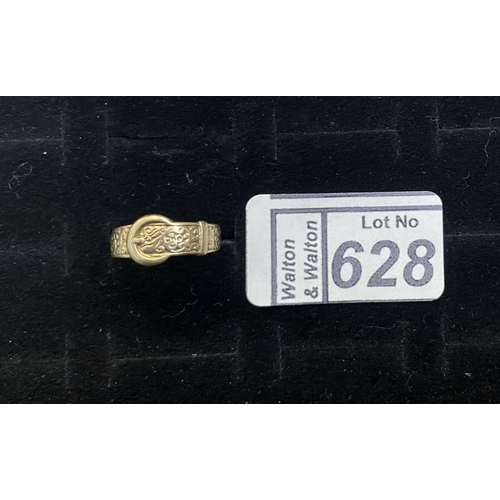 628 - 9ct Gold belt buckle ring, size N - Only 10% buyer's premium