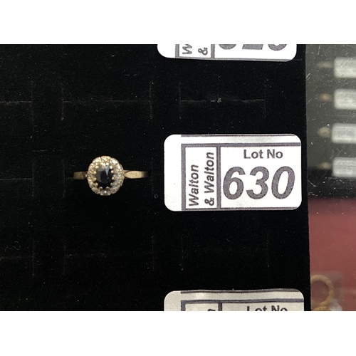 630 - Ornate 9ct Gold diamond sapphire ring, size P - Only 10% buyer's premium