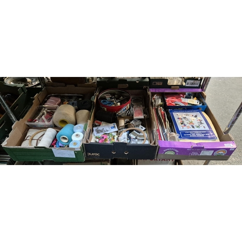 79 - 3 Boxes containing cotton thread and knitting needles etc