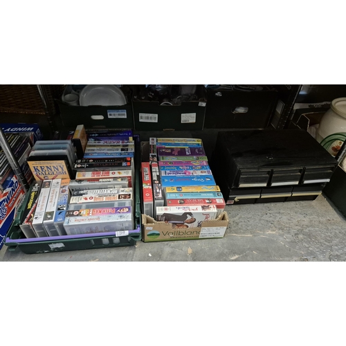 98 - 3 Boxes containing cassettes and VHS including Queen