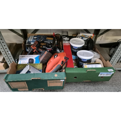 251 - 2 Boxes containing power tools and filler etc